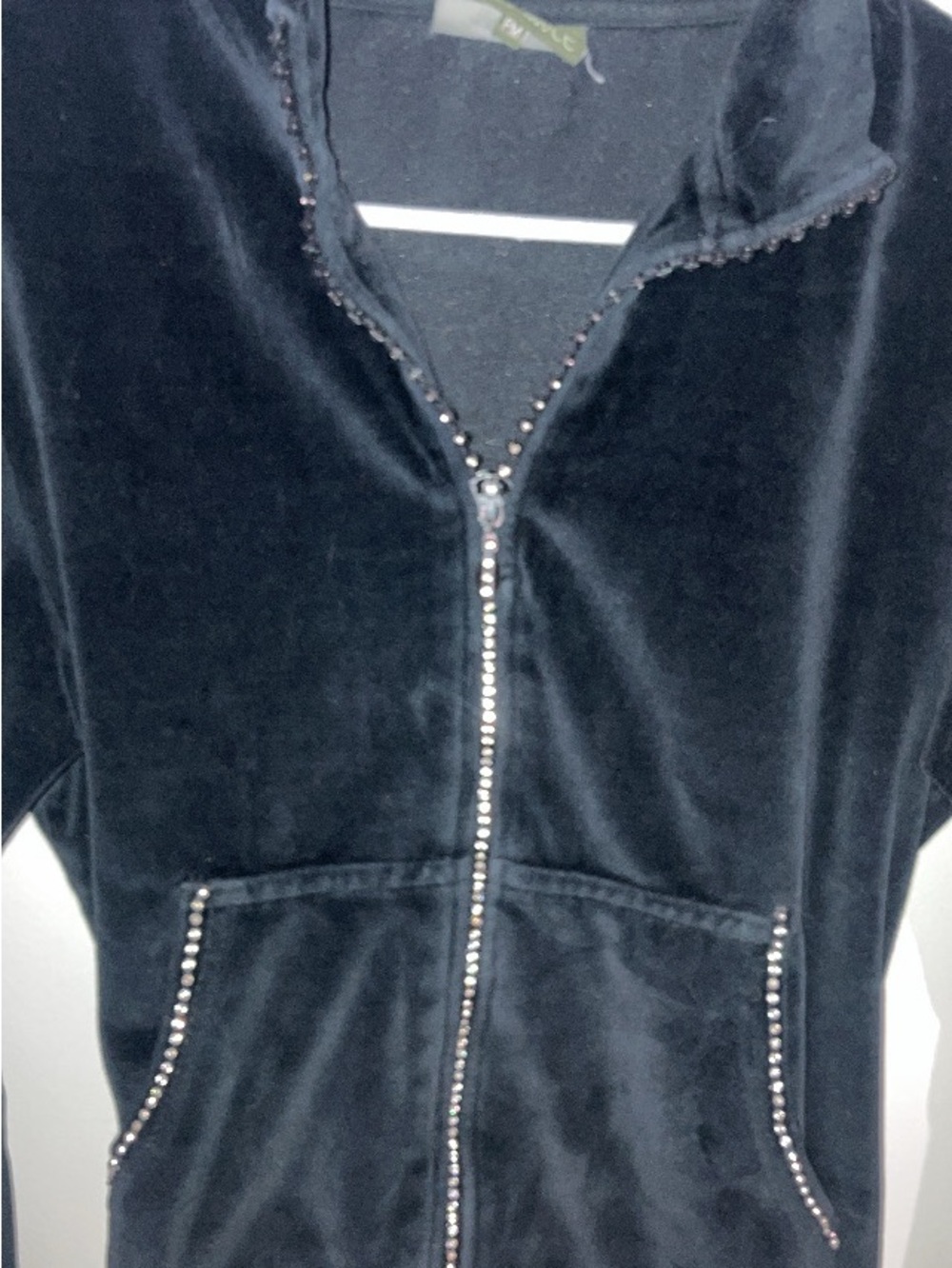 Black Zip-Up Velour Jacket with Rhinestone Trim - Picture 2 of 5